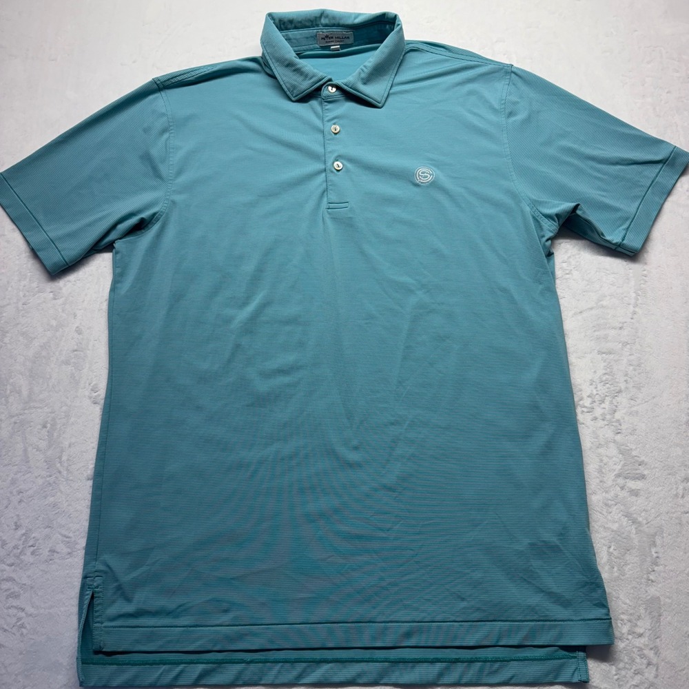 Peter Millar Summer Comfort Golf Polo M Teal Stripe Mens Performance Stretch